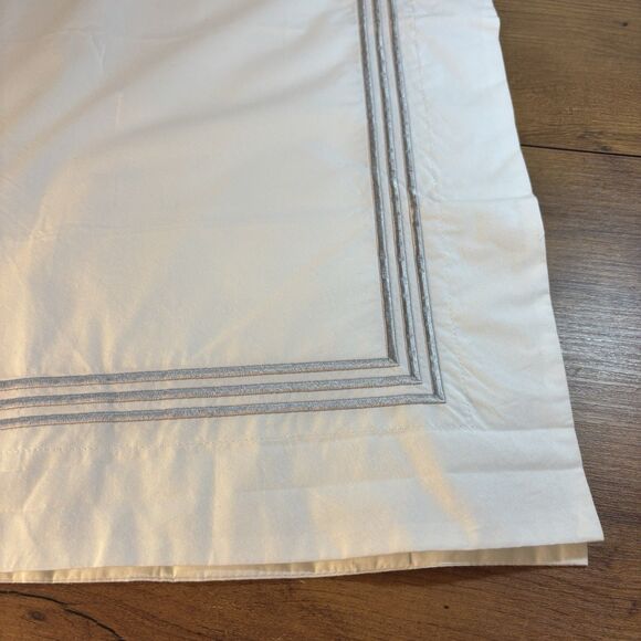 Pottery Barn 2 Pillowcases White Gray Stripe Embroidered Trim Euro Sham 26x26" - Picture 1 of 8